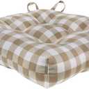 ACHIM Buffalo Check Tufted Chair Seat Cushions, 2-Pack, Taupe - 16" x 15" x 3" - Comfortable Seat Cover Pad with Stain Repellent Fabric & Ties to Indoor & Ourdoor Chair Styles Home Decor
