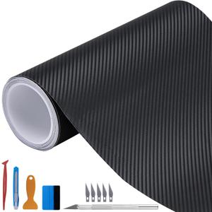 LZLRUN 3D Black Carbon Fiber Vinyl Wrap Roll with Air Release - Outdoor Rated for Automotive Use - 4ft x 10ft
