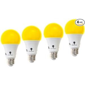 BlueX 4-Pack A19 Amber Yellow LED Bug Light Bulb - No Blue Light, 650 Lumens, 120V E26 Medium Base, 9.5-Watt (60-Watt Replacement), Warm Light Bulb