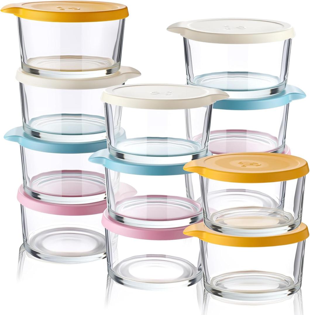 Hushee 12 Pack 7 oz Small Glass Bowls with Lids 3.4" x 2" Meal Prep Bowls Stackable Glass Storage Containers for Leftovers Snacks Nuts Dips Dessert Spices Sauces Kitchen Organization