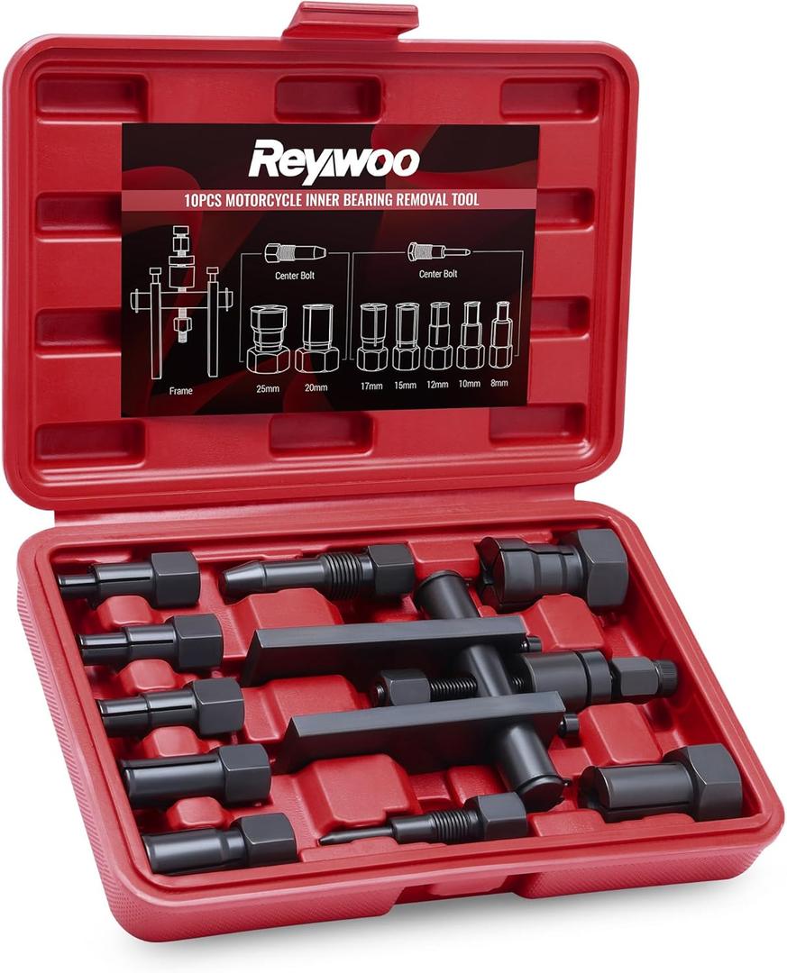 Reywoo Motorcycle Wheel Bearing Puller Set, 8-25mm Motorcycle Wheel Inner Bearing Removal Tool Set, 10 Piece Blind Hole Bearing Puller Tool Kit for Removing Motorcycle Bearings