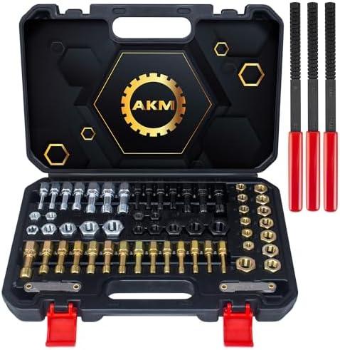 AKM 61Pcs Thread Restorer Kit, Rethread Repair Tool, UNC UNF & MetricThread Chaser Set with Thread Pitch Gauge