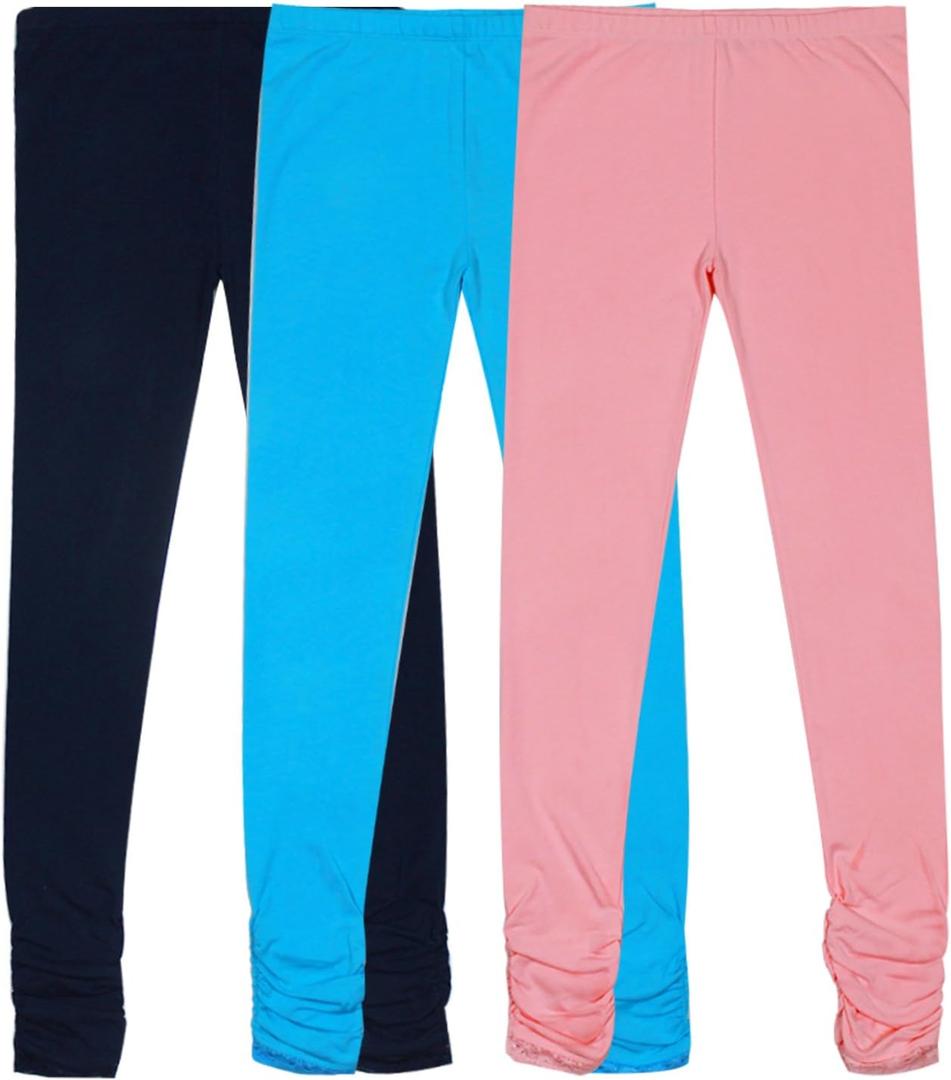 Bienzoe Stretch Girls Legging for School: Kid Toddler Yoga Dance Cotton Tights 3pcs Set