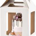 Cake Box with Windows and Handle, 10x10x10 inches, Tall Cake Carrier for Tiered Cakes, White