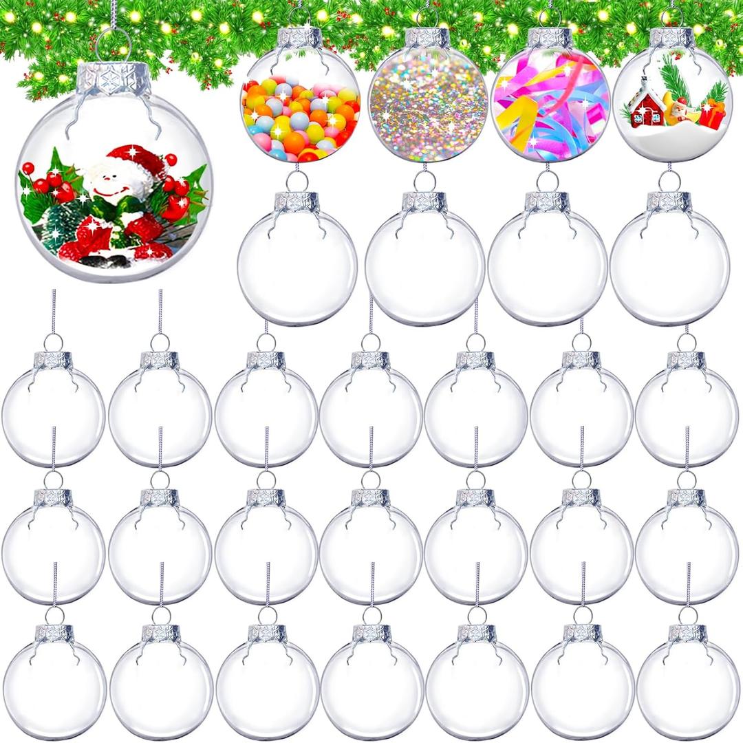 30 Pcs Christmas Clear Ornament Balls,2.36 lnch Plastic Fillable Ornaments Ball,Xmas Tree DIY Hanging Crafts for Wedding Party Holiday Birthday Decor,Bulk Round Transparent