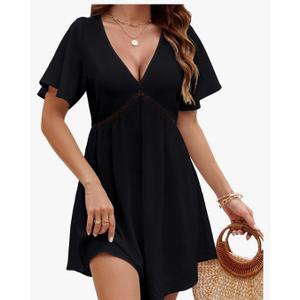 BMJL Women's Swimsuit Coverup V Neck Beach Cover ups Short Sleeve Flowy Bathing Suit Cover up (Black,M)