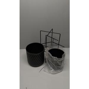TRIROCKS Set of 2 Planters with Stand Indoor Outdoor Metal Plant Stand 8 * 18 &7 * 12 "Modern Planters Flower Pots for Living Room Corner Kitchen Office Garden Balcony Patio Decor(Black)