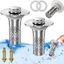 Bathroom Sink Stopper Hair Catcher, Pop-up Sink Drain Strainer with Removable Stainless Steel Strainer Basket Hair Catcher, Bathroom Sink Strainer for Bathroom Sink Stopper Replacement.(New-2PCS)