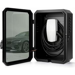 EV Charger Lock Box, Waterproof Outdoor Wall Station Enclosure, IP65 Weatherproof, 23'' x 16'' x 9'', Steel with Acrylic Window, Combination Lock & Cable Holder, for Level 2 EV Charger