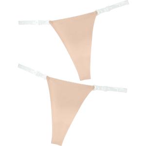 SEAUR Adjustable Clear Strap Underwear for Women Seamless Ice Silk Thong Panties Breathable Invisible No Show Briefs (Small, 2 Pack Nude)