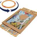 Bits and Pieces Rotating Puzzle Board with Drawers, Jigsaw Puzzle Board 1000 Pieces, 22 Inch x 30 Inch Spinning Wooden Tray Table with 4 Organizing Piece Sorting Trays, Portable, Storage for Puzzles