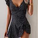 Aidonger One Piece Swimdress Tummy Control Ruffle Swimsuit for Women Tie Knot Swim Dresses V Neck Bathing Suit Skirt XL
