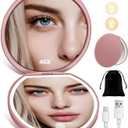 Compact Mirror with Light, Rechargeable 40X Magnifying Mirror with 3 Lighting Modes & Dimmable Brightness, Portable Travel Makeup Mirror; Essentials for Travel, Pocket, Purse Gifts Rose