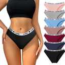 Hotcom Seamless Thongs for Women Cheeky High Cut Breathable Stretch Sexy Ladies Hipster Bikini Panties 7Pack（K8263-XS) Multicolor
