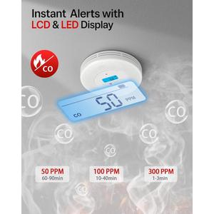Wireless Interlinked Smoke and Carbon Monoxide Detector Alarm,10-Year Sealed Battery, 85dB CO Alarm with Digital LCD Display, Fade-Resistant Housing,for Bedroom, Living Room and Basemen