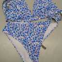 ZAFUL Women's 2 Piece Floral Print Swimsuit Triangle String High Cut Bikini Sets Bathing Suit (Medium, 1-blue Multicolor)