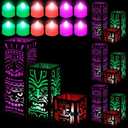 12 Pcs Tiki Totem Boxes Decor Hawaiian Luau Centerpieces for Table 3 Size Paper Lantern Box Tropical Aloha Table Decoration for Survivor Summer Birthday Beach Tiki Bar Party Decor Supplies (Lantern: Black, Light: Red, Pink, Green)
