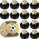 Landical 12 Pcs Soccer Championship Rings Soccer Champion Trophy Rings Sport Ball Award Gift Prize with Display Neck Chain and Stand for Tournament or Champion Winner