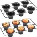 Shellwei 2 Pcs 12 Cups Nonstick Popover Pan Muffin Cupcake Pan Pudding Bakeware for Oven Baking, Frittatas, Muffins, Quiches, Pudding Cakes(Black,2 Pcs)