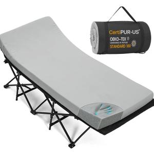 Camping Cot Pad 2 Inch Memory Foam, Camping Pad for Folding Cot and Foldable Cot, Portable Roll Up Camp Gear for Car Camping Travel Tent, Non-Slip Waterproof Bottom, Removable Cover, Pad Only