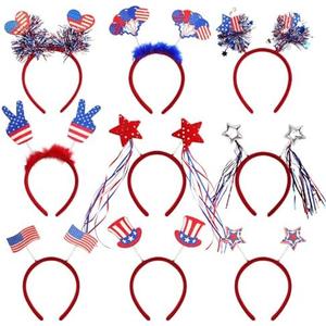 Oiuros 9PCS 4th of July Decorations Patriotic Head Boppers Headband, Independence Day Red White Blue Party Favors Accessories