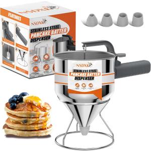 40oz Pancake Batter Dispenser, Stainless Steel Cake Dispenser with Stand, Great for Pancakes, Cupcake, Waffle or Any Baked Goods, Durable, Leak-Free