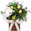 20" Spring Easter Floral Basket Wreath for Front Door, Artificial White Magnolia Yellow Tulip Door Basket Decor, Spring Easter Basket Hanger for Farmhouse Home Wall Door, Spring/Summer/Easter Wreath