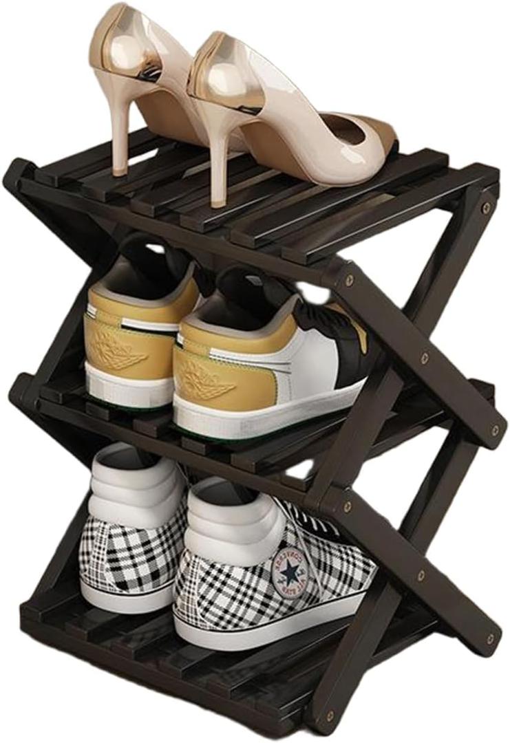 YYW Bamboo Shoe Rack for Entryway, Free Free Standing Shoe Racks Shelf Closet, Foldable Vertical Shoe Storage Organizer for Living Room