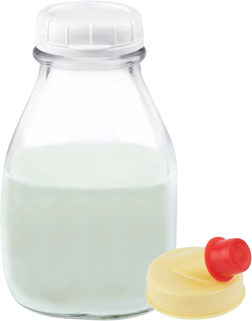 kitchentoolz 16 oz Glass Milk Bottle with Lid and Pour Spout  Small Glass Creamer Container for Refrigerator  Airtight Pint Milk Bottle for Coffee, Tea, and Liquid Storage