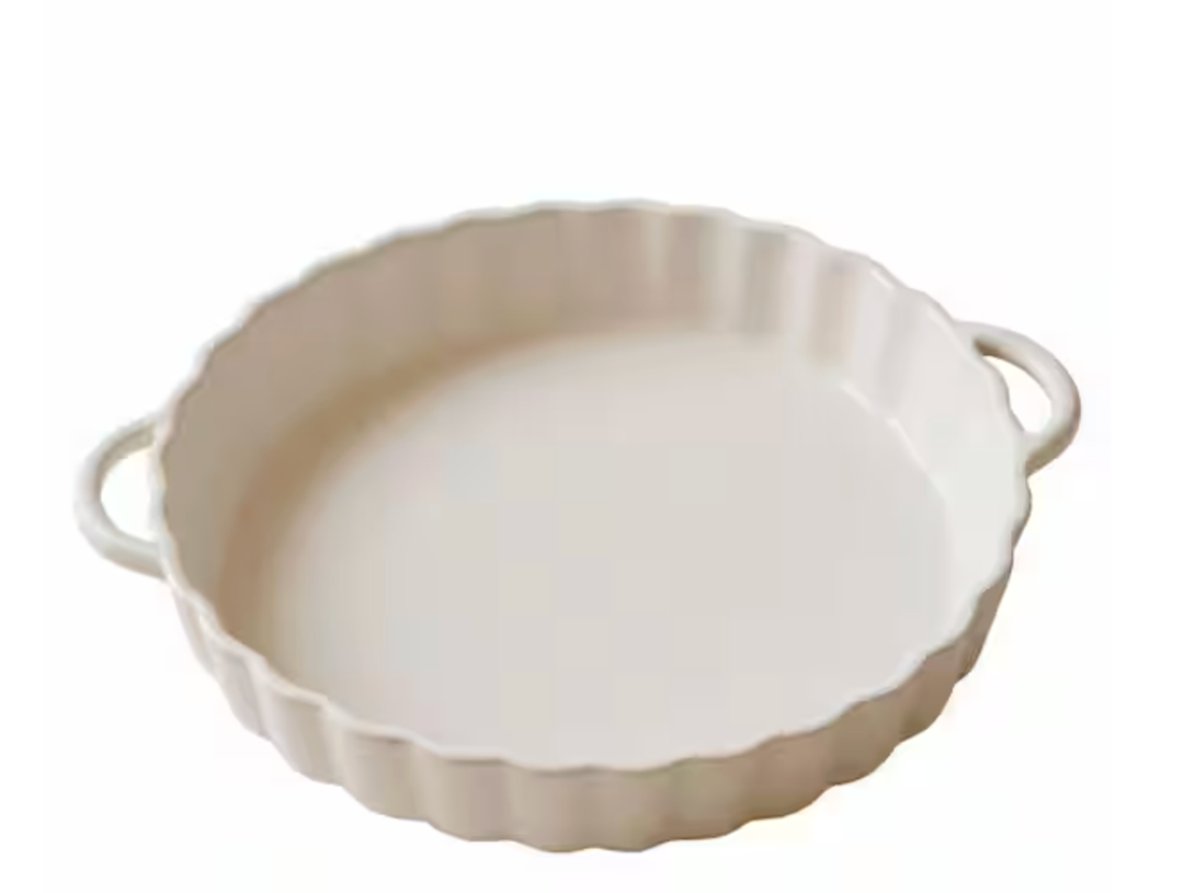 10 x 2 in. Deep Ceramic Pie Pan w/ Dual Handles for Baking Pies Quiches Tarts Lead Free Oven Microwave Dishwasher Safe