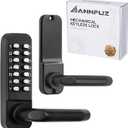 Single Sided Mechanical Keypad Entry Lever Lock,Keyless Push Button Code Combination Door Handle Lock,for Front Gate,Warehouses,Interior Hold-Opening,Auto Locking,No Battery(Matte Black)