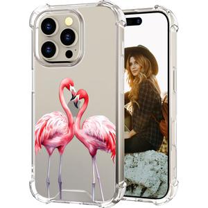 Hungo Compatible for iPhone 16 Promax Case for Women Girls Clear Design Cute,Girly Designer Aesthetic Pro Max Protector Pink Couple Flamingos in Love Heart Animal
