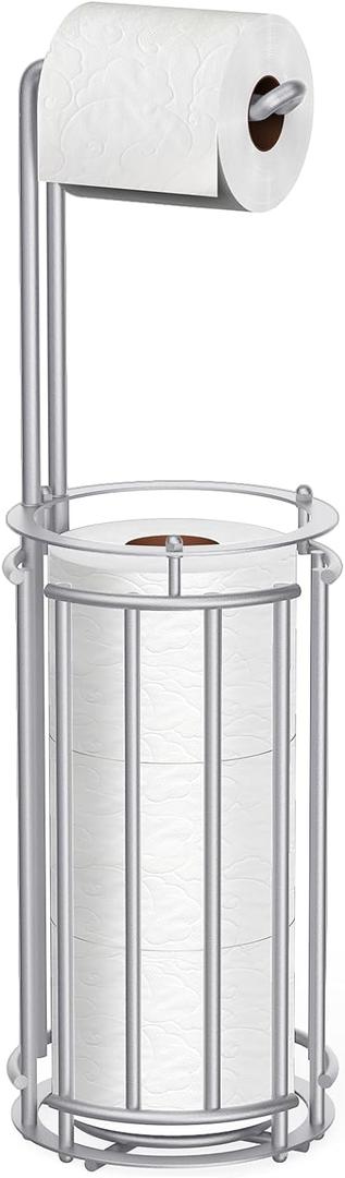 Meangood Toilet Paper Holder Stand and Tissue Paper Roll Dispenser for 4 Mega Rolls (Matte Silver)