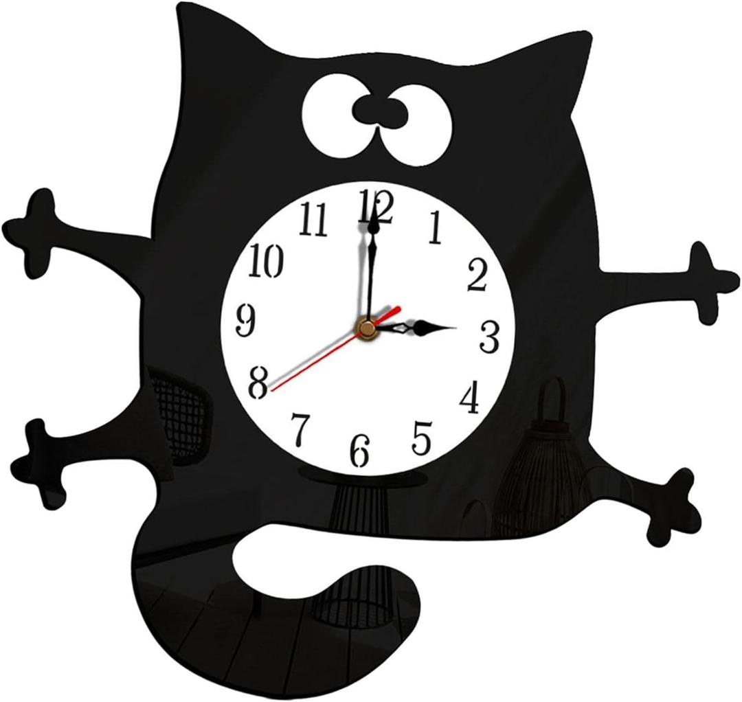 MYCENSE Cat Shaped Wall Clock Non-Ticking Battery Operated Art Clock for Bedroom Kitchen Decoration