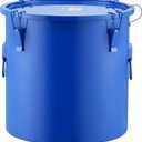 VEVOR Fryer Grease Bucket, 10 Gal Oil Disposal Caddy Carbon Steel Fryer Oil Bucket with Rust-Proof Coating, Oil Transport Container with Lid, Lock Clips, Filter Bag for Hot Cooking Oil Filtering, Blue