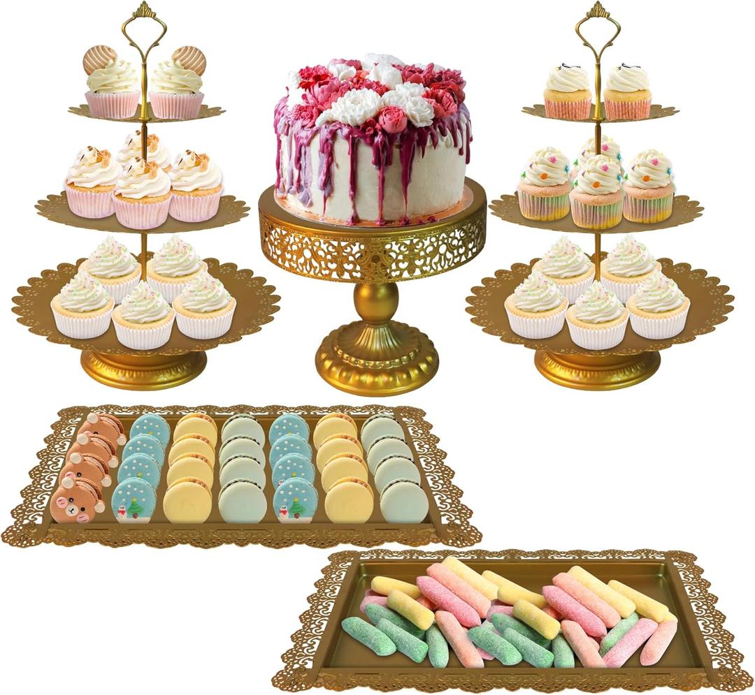 Gold Cake Stand Set, 5 Pcs Metal Round Cupcak Stand Cookies Dessert Display Plate Serving Tower Tray Platter with Handle for Baby Shower Wedding Birthday Party Celebration (Gold, 5 Size) Gold Cake Stand Set, 5 Pcs Metal Round Cupcak Stand Cookies Dessert Display Plate Serving Tower Tray Platter with Handle for Baby Shower Wedding Birthday Party Celebration (Gold, 5 Size)