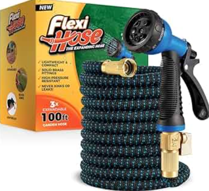 100 ft Expandable Garden Hose - Ultra Flexible,Durable Collapsible Latex Core & Solid Brass Fitting, No Kink-Free Expanding Garden Pipes Hose - RV, Gardening Marine and Camper Water Garden Hoses