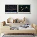 Framed Starry Sky Flying Cranes Japanese Bird Rustic Nature Animal Wall Art Decor Canvas Print Picture Yayoi Kusama Style Modern Poster Gallery Bedroom Living Room Studio 12x16 Inch Ready to Hang