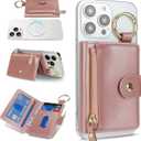 Cavor Compatible with MagSafe Wallet,Magnetic Wallet for iPhone 17/16 Pro Max/15 Pro/14 Plus/13/12 Series,for W allet magsafe with Adjustable Stand,Mag Safe Phone Card Holder Zipper-Pink