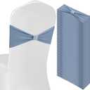 Moukeren 50 pcs Spandex Chair Sashes Bows Stretch Chair Covers Bands with Slider Buckles Universal Elastic Seat Ribbons for Wedding Party Events Ceremony Birthday Banquet (Dusty Blue)