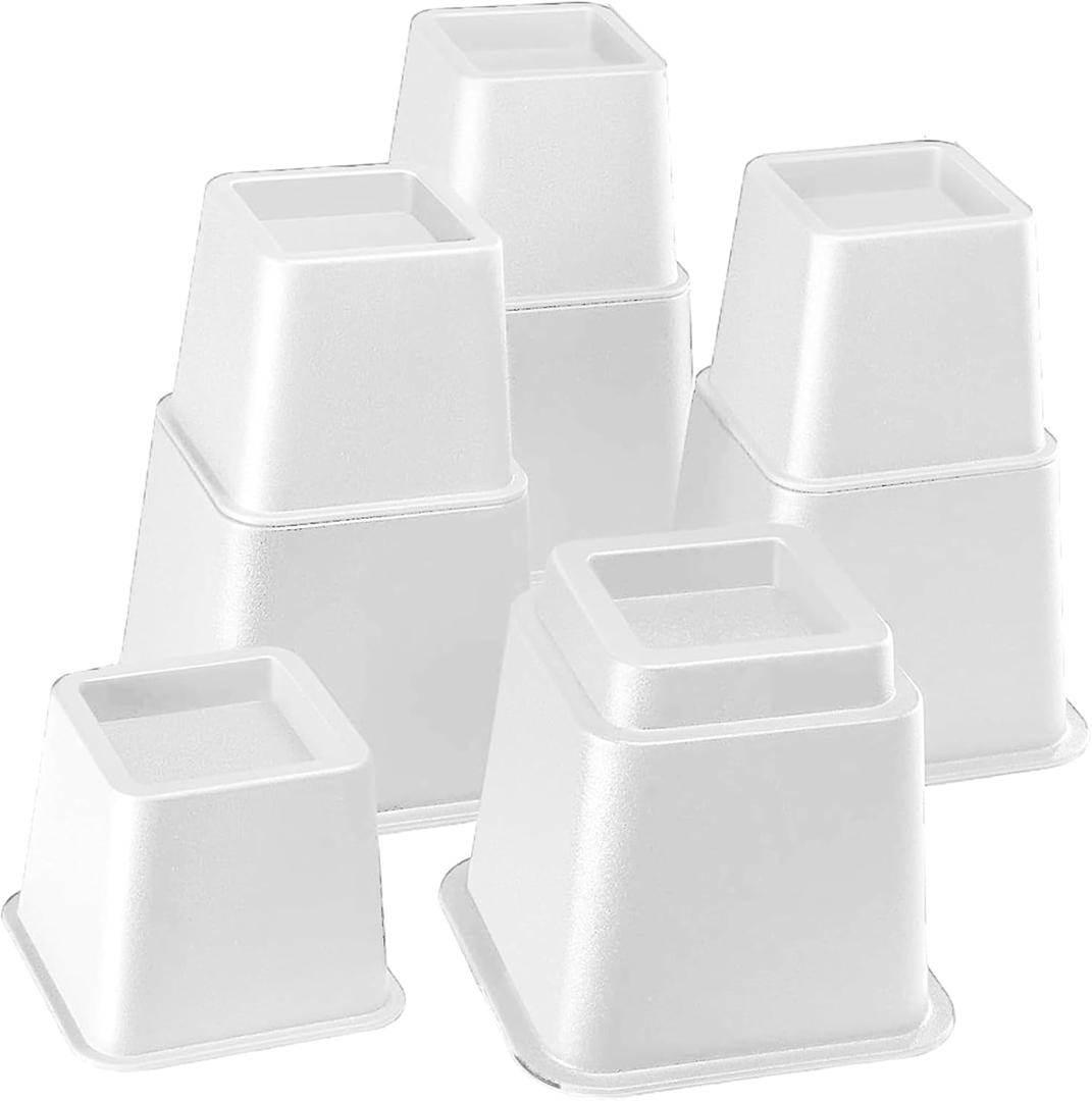 HOME IT Adjustable Bed Risers - Elevation in 3, 5 or 8 Inch - Heavy Duty Stackable Furniture Risers Supports 1,300 lbs - for Under-Bed Storage, College Dorms, Table and Couch, 4 Pack White