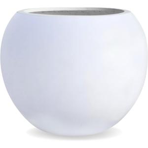 12.8" H x 16" D Globo Fiberstone Round Planter with Drainage Hole, Smooth Finishes, Weather Resistant for Indoor and Outdoor Use, Included 2 Extra Coco Mats (White, 10.7" Pot Opening)