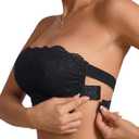 Strapless Bra Women's Lace Bra Wireless Bandeau No Slip Silicone Grip Everyday Bra Lingerie (Black, S)