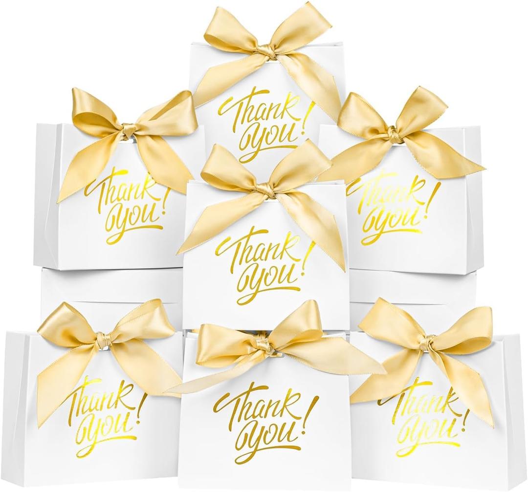 60 Pack Small Thank You Gift Bags, 4.5x1.8x3.9 Inch Mini Gift Bags with Ribbon, Baby Shower Favor Bags, White Thank You Bags, Party Favor Bags for Candy, Wedding, Bridal Showers, Birthday