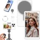 Magnetic Phone Vlog Selfie Monitor Screen for iPhone & Android, Wireless Screen Mirroring Connection with Bluetooth Remote, Using Phone Rear Camera for Selfie Vlog Live Stream TikTok YouTube White