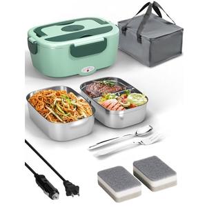 Sitlais Heated Lunch Box for Men&Women - 80W Electric Lunch Box for Adults with Dual 1.5L 304 Stainless Steel Containers Fast Heating Portable Food Warmer for Car&Truck Travel lonchera electrica