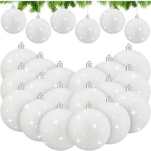 Liliful 24 Pcs White Snowball Ornaments 3" Glitter Christmas Ball Plastic Shatterproof Frosted Shiny Christmas Hanging Ball Holiday Iridescent Bauble Ornaments for Xmas Tree Decoration(Glitter)