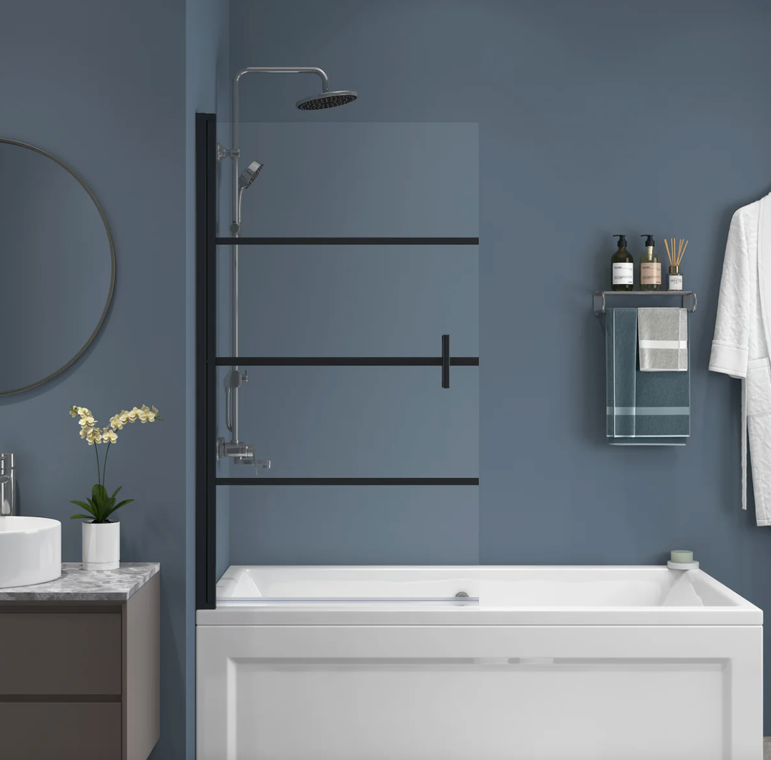 31.5"X55" Bathtub Glass Shower Door Panel Frameless Black