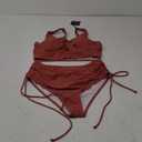 ZAFUL Women High Waisted Bikini Sets Color Block Swimsuit Two Piece Knot Twist Cut Out Drawstring Bathing Suit (Small, Brick Red)