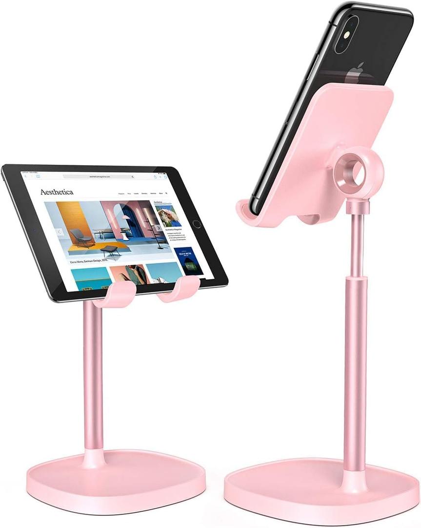 LISEN Pink Vanity Girls Room Decor Kitchen Decor Accessories, Cute Pink Phone Stand Bathroom Essentials Decor Desk Accessories for iPad mini Gift Mothers Day Birthday Decorations 4-10 in